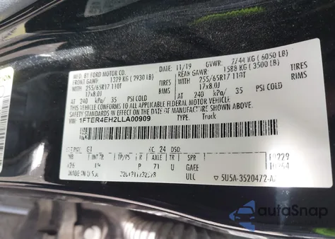 2020 Ford Ranger Xlt z USA, uszkodzony, nr VIN 1FTER4EH2LLA00909